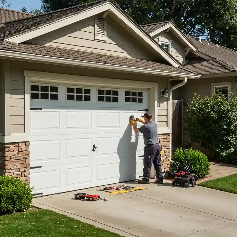 Expert garage door technician servicing a home garage in Banning, California